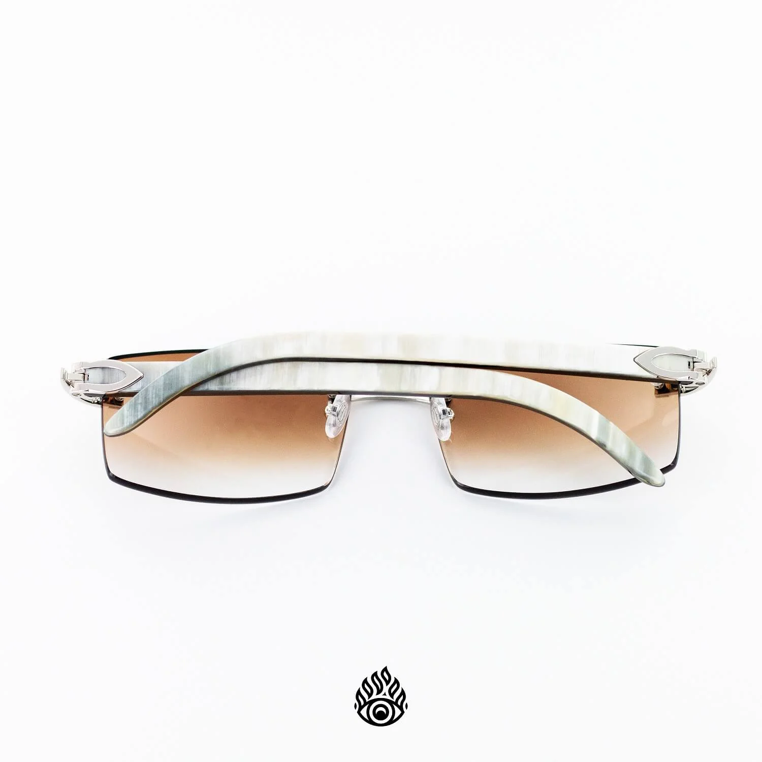 Cartier White Horn Glasses, Platinum Detail, Honey Brown Lens CT0046O-002 - Image 5